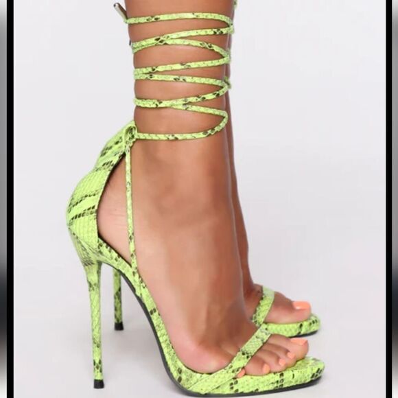 FASHION NOVA SNAKE PRINT LACE UP HIGH HEELS SANDAL - Picture 13 of 16